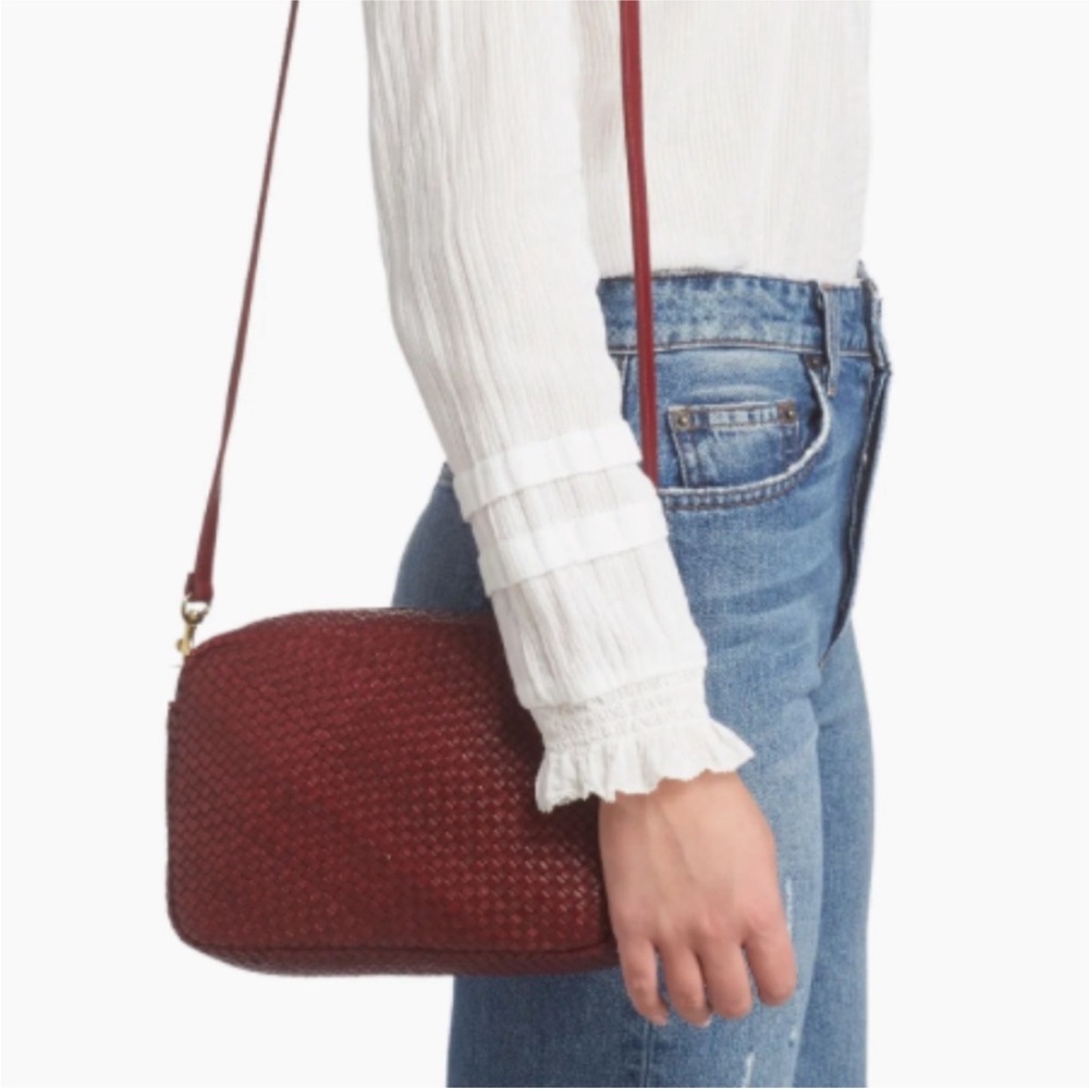 Clare V Marisol Cassis Woven Zig-Zag Crossbody Bag
